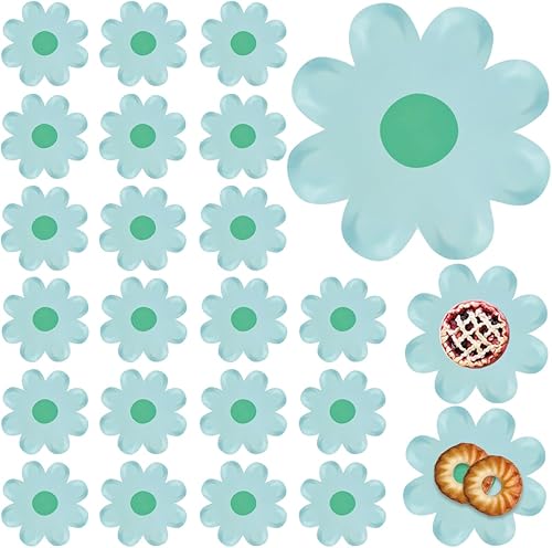 60 platos de papel de margarita, manteles individuales desechables de 7 pulgadas, platos de margaritas para fiestas, bandeja de alimentos que se