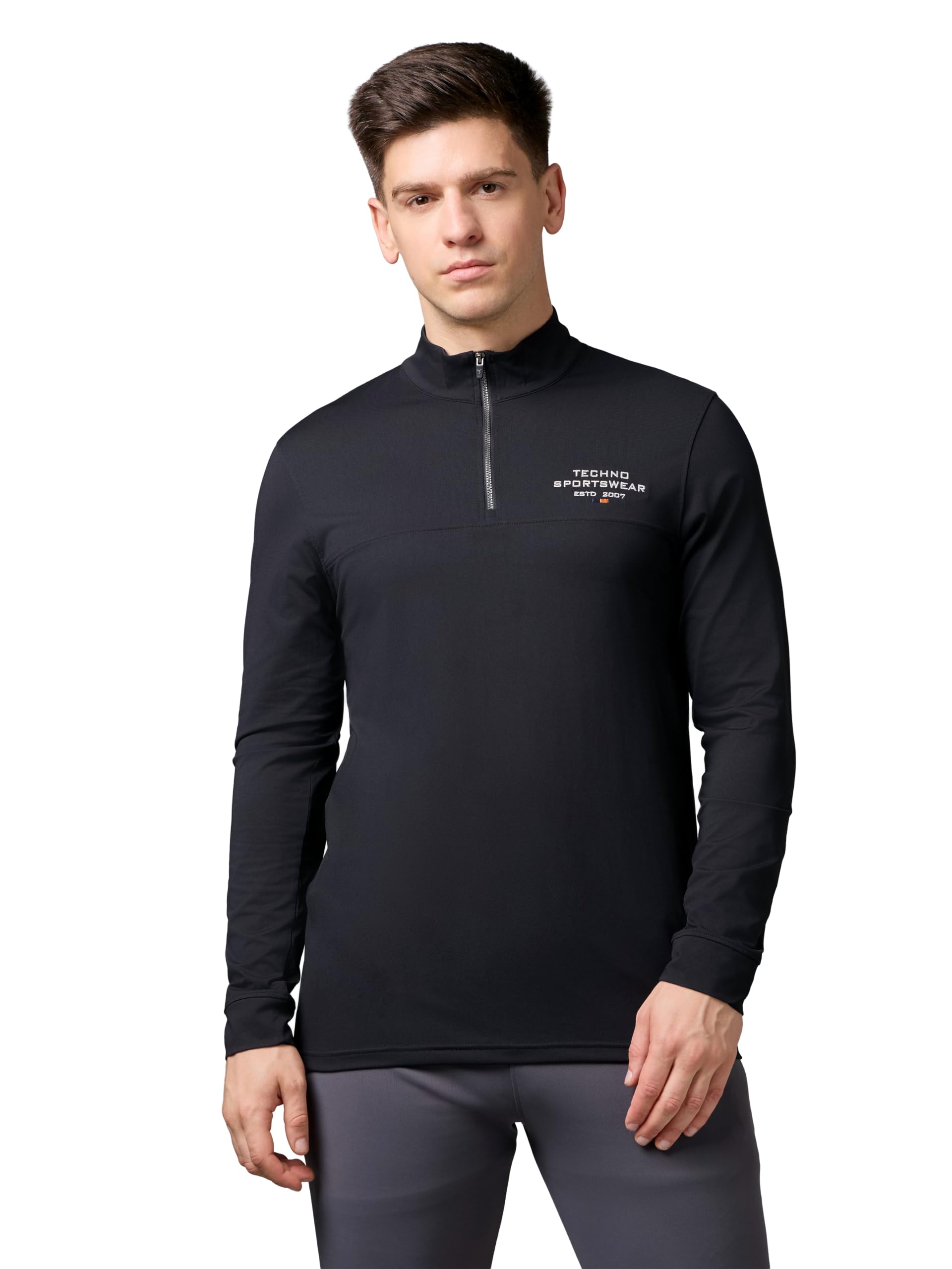 TECHNOSPORT Men's Slim Fit Gym T-Shirt with Techno Dry Lightweight Breathable Quick Dry Sports T-Shirt UPF 50+ Anti Odour Full Sleeve Quarter Zip Running Training Active Wear-picture-38