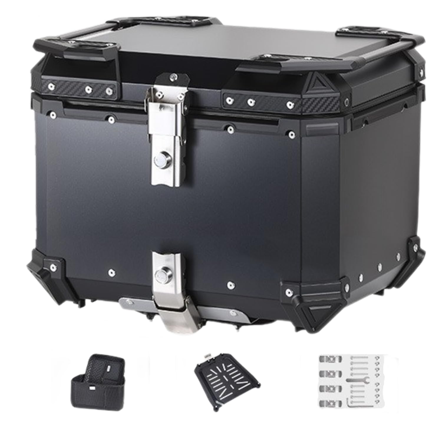 DFTDFYXY Motorcycle Top Case 45L Universal Aluminum Alloy Motorbike Tail Box Large Capacity Storage with Leather Lining Easy Install with Lock & Back Cushion for Helmet Luggage,E