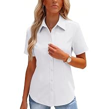 HOTOUCH Button Down Shirts for Women Short Sleeve Stretch Dress Shirt Wrinkle-Free Formal Work Blouses Summer Tops S-2XL