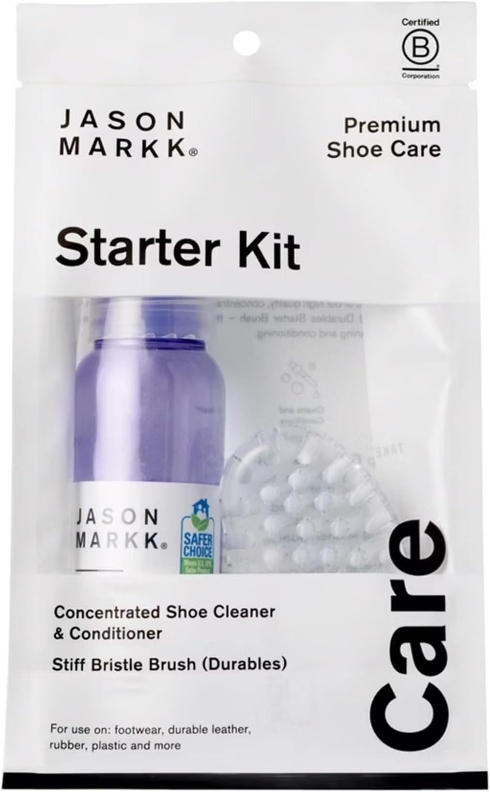 Starter Kit, Shoe Cleaner, 2-Piece Set, Deep Cleaning Solution & Durables Brush, Sneaker Care, Ideal for Footwear, Safe for Midsoles, Full-Grain Leather, Rubber, Plastic, and More, 2oz