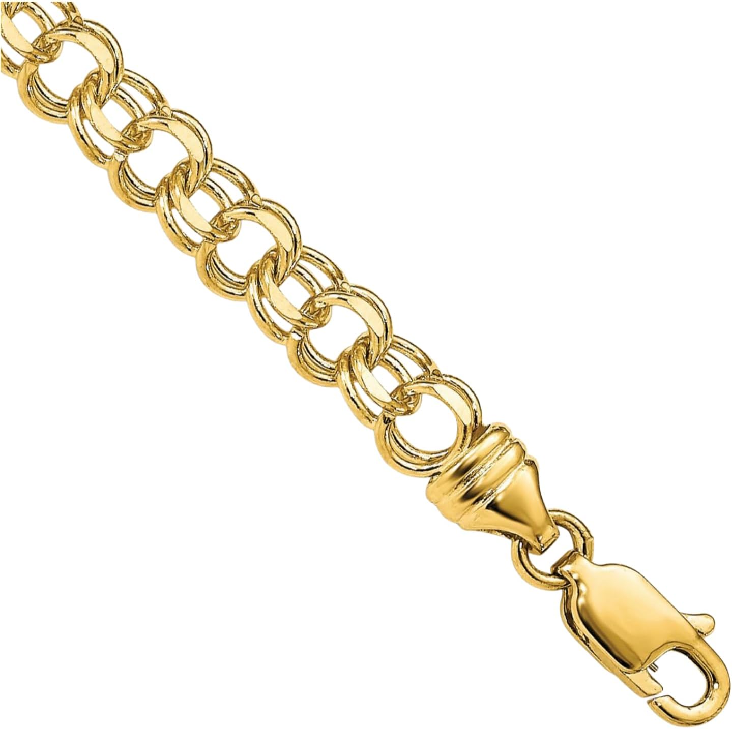 IceCarats 14K Solid Yellow Gold 5mm Thick Cable Chain Double Link Charm Bracelet 8 inch Polished For Her