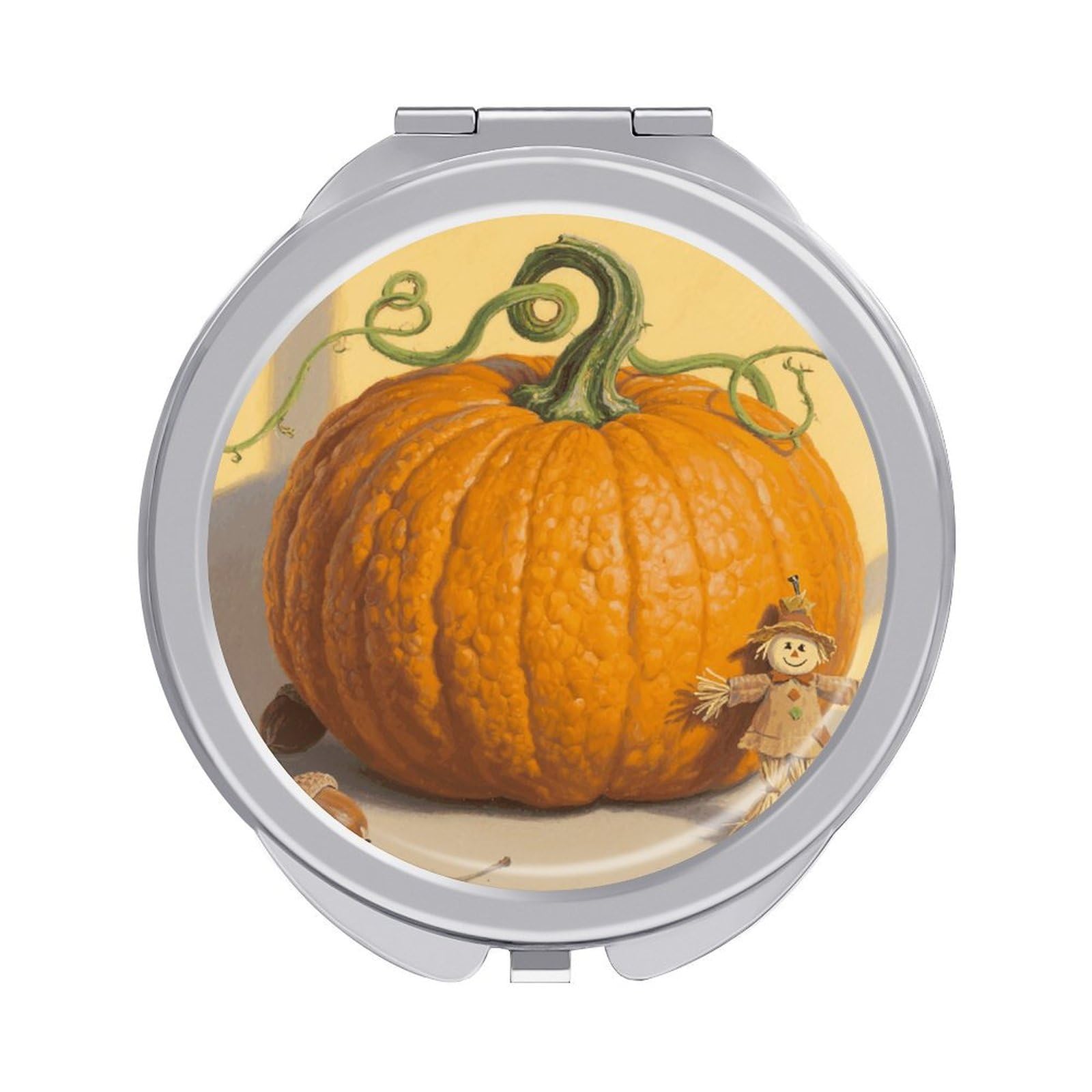 FodPand Compact Hand Mirror with 1x/2x Magnifying Round Travel Makeup Mirror Mini Foldable Pumpkin Cosmetic Mirrors Travel Essentials Gift for Women Girl Portable for Pocket Purse -Silver
