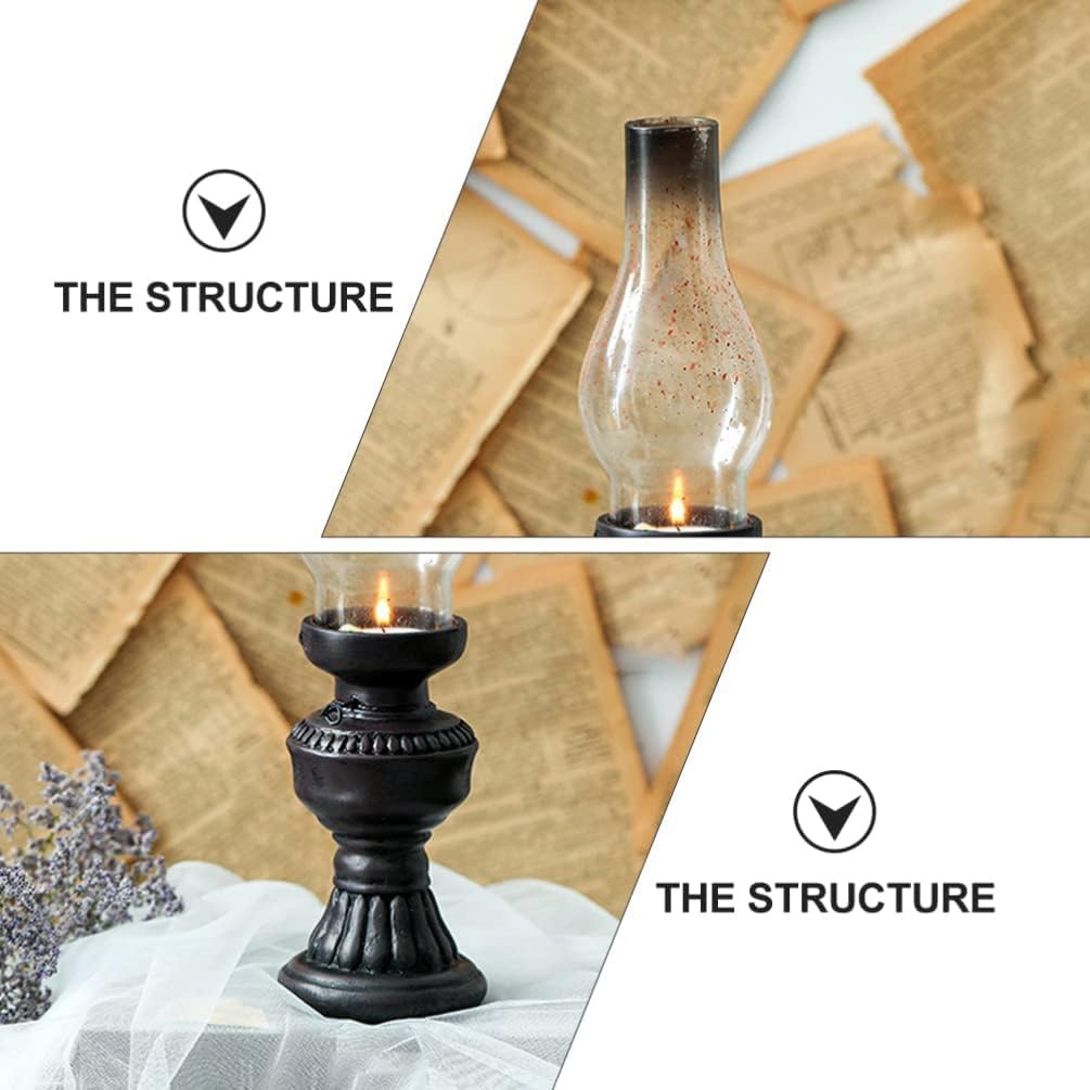 Kerosene Lamp, Oil Lamp Retro Oil Lamp Model Glass Kerosene Lamp Transparent Desktop Oil Lamp Home Decorations Resin Candle Holder Photo Props