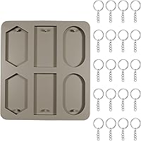 SynHHergyx Silicone Resin Keychain Molds with 20 Key Rings - Rectangle Epoxy Casting Mold for DIY Jewelry Crafts & Pendants