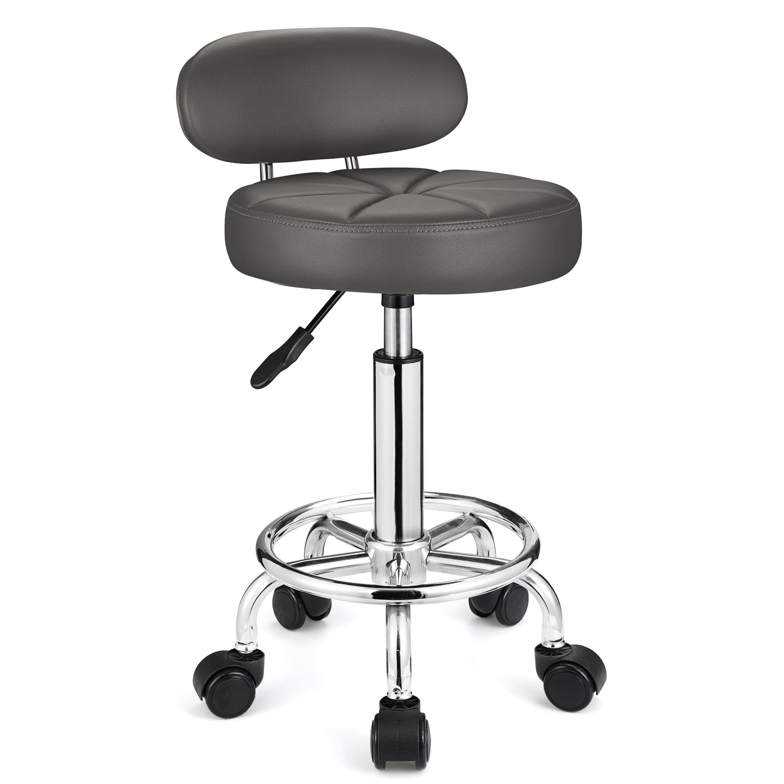 FNZIR Swivel Stools with Wheels Height Adjustable Rolling Spa Stool Backrest Grey
