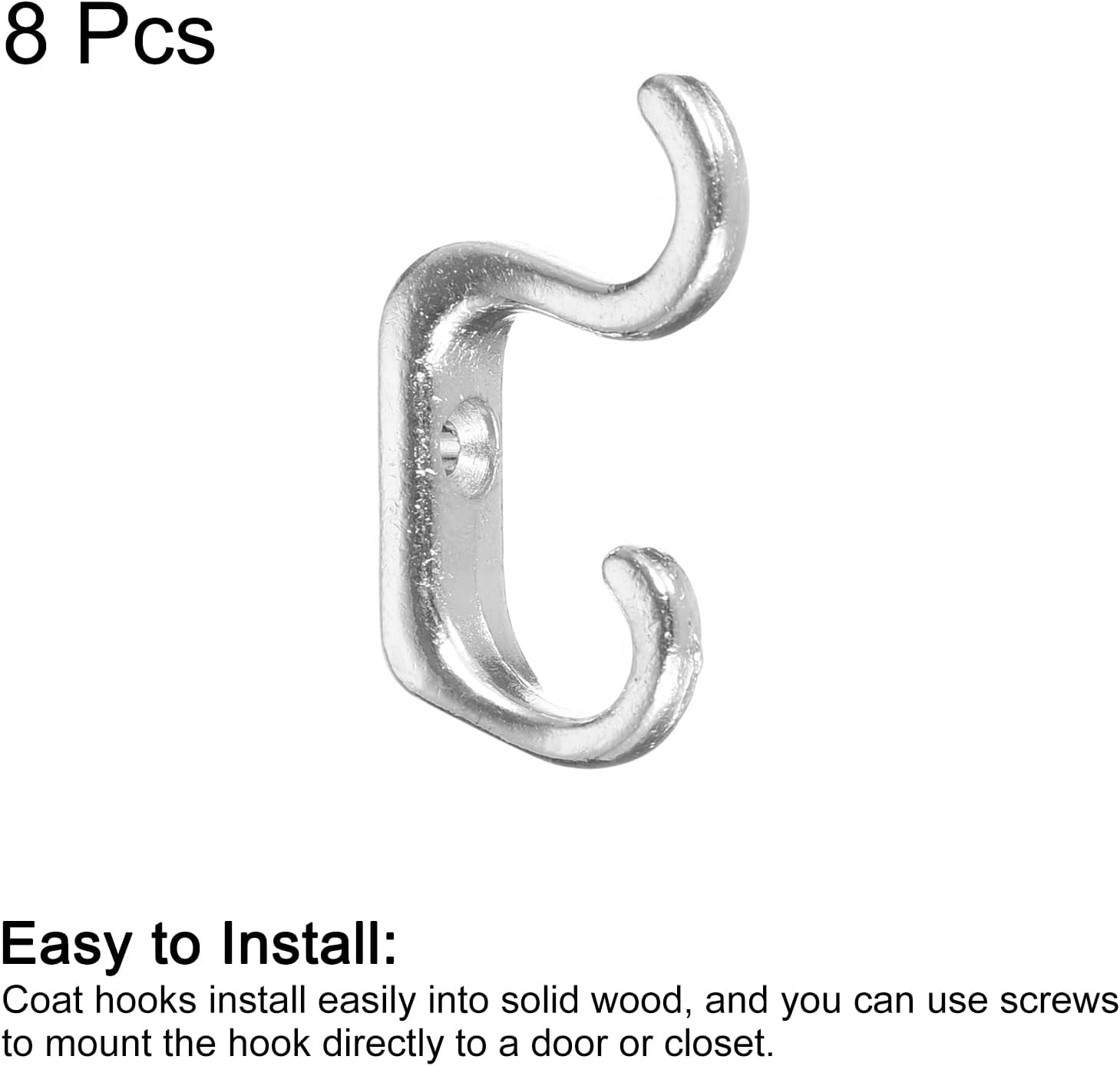 uxcell Wall Hooks, 8Pcs - Zinc Alloy Double Prong Retro Hook, Mini Small Hooks for Hanging Towel Coat Backpack Clothes Scarf Keys Hat Cup (Nickel) - Image 3