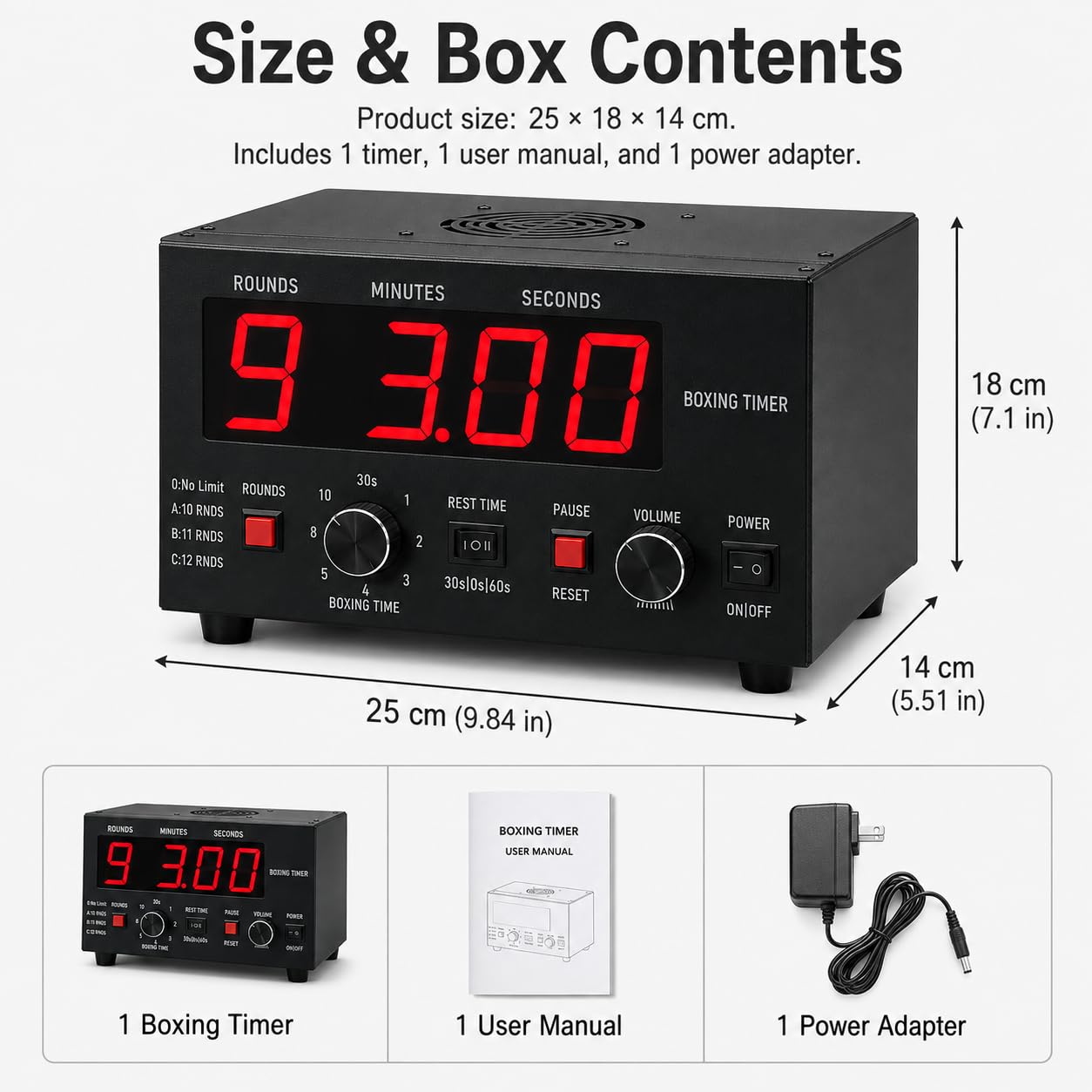 Timer intervallo di boxe portatile, 1-12 o round illimitati | Display a LED timer intervallo palestra, conto alla rovescia e avvisi cicalino, boxe e MMA(red)