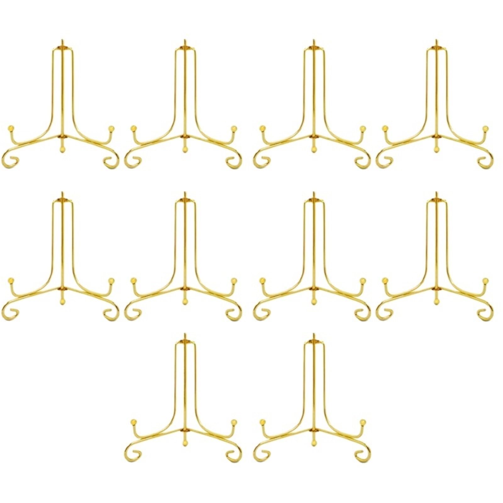 MYUYEE Tabletop Picture Stand 10Pcs Iron Display Stand Black Golden Color Easel Plate Photo Holder For Picture Frame Plates Collectibles (Golden 6In(Height 14.5Cm))