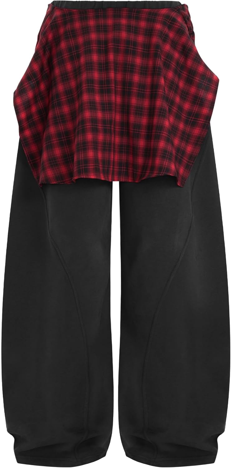 Aelfric Eden Baggy Barrel Sweatpants Women Plaid Belt Shawl Wide Leg Pants Casual Unisex Y2K Elastic Lantern Trouser Pants - Image 4