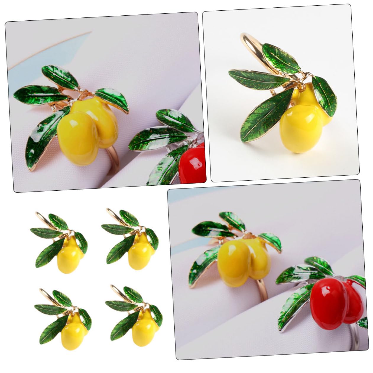 TOPBATHY 2 Sätze Obst-serviettenringe Bescherung Weihnachten Geldgeschenke Weihnachten Weichnachtsgeschke Zierschnalle Zitrone Serviettenring Zu Hause Tischschnalle Legierung 4 Stück * 2