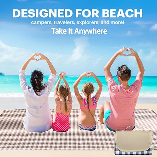 Miniatura 2 de Manta de playa extragrande de 80 x 80 pulgadas, manta de picnic al aire libre, manta portátil impermeable a prueba de arena, plegable y ligera para