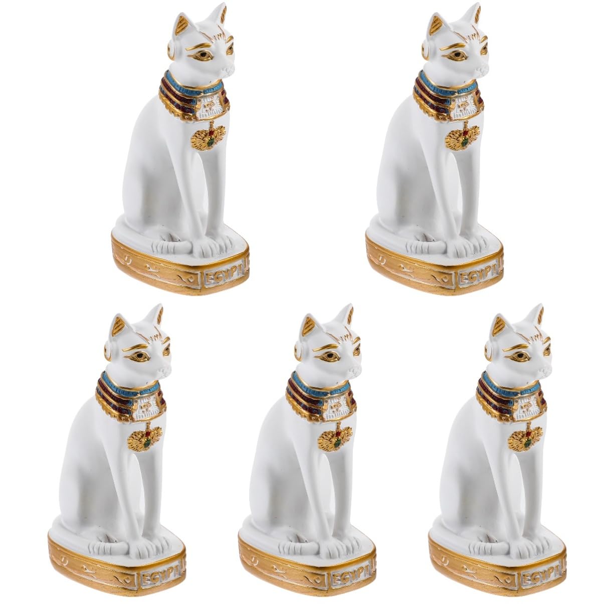 Statue de chat égyptien en résine BESPORTBLE | Lot de 5 mini figurines blanches