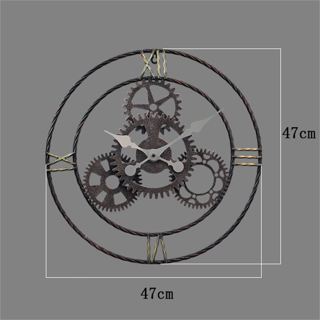 Reloj de pared grande de metal Estilo retro americano Reloj de pared del engranaje Loft Industrial Wind Hollow Retro Retro reloj montado en la pared Sala de estar Bar Cafe Interior números árabes relo