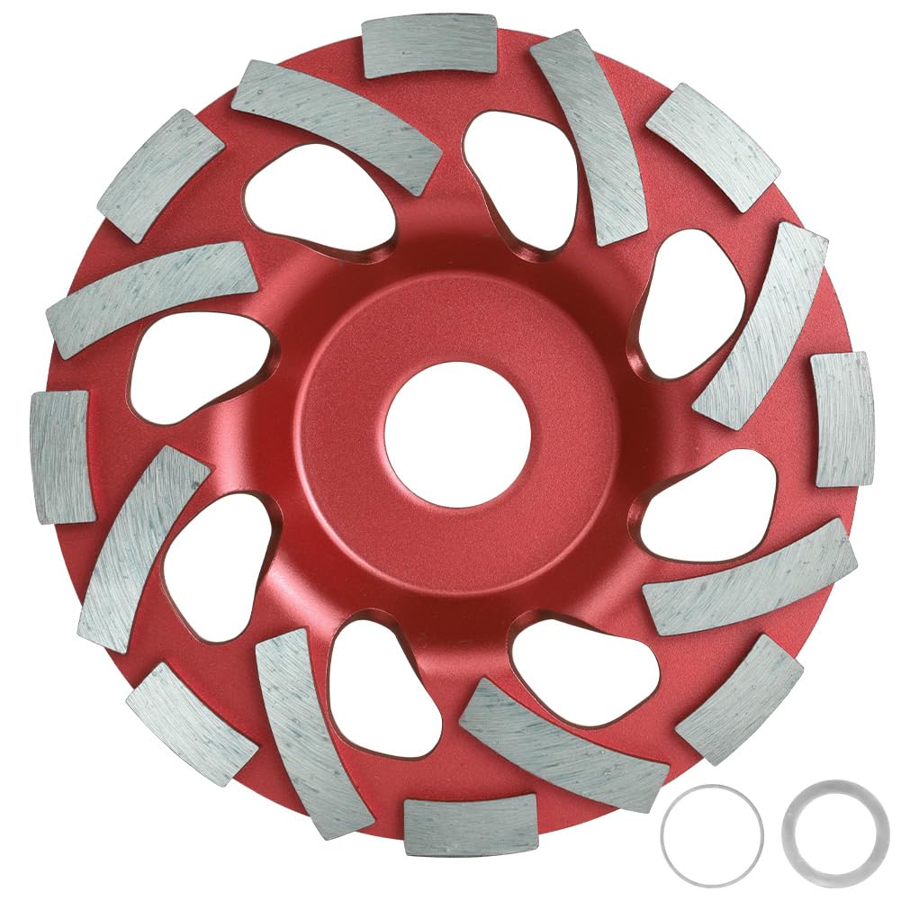 Mola a Tazza Diamantata Disco Diamantato 125 x 22,23 mm, Disco Abrasivo Diamantato per levigare Cemento Mattoni Muratura Granito Pietra Intonaco Gesso Qualità Industriale (Rosso)
