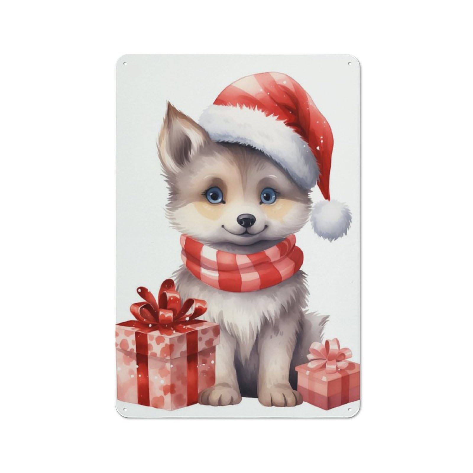 Junmoney Jolly Xmas Wolf Tin Wall Plaque 30X20cm With For Man Cave Or Games Room, A New Home Present For Leisure-Room Decor Enthusiasts