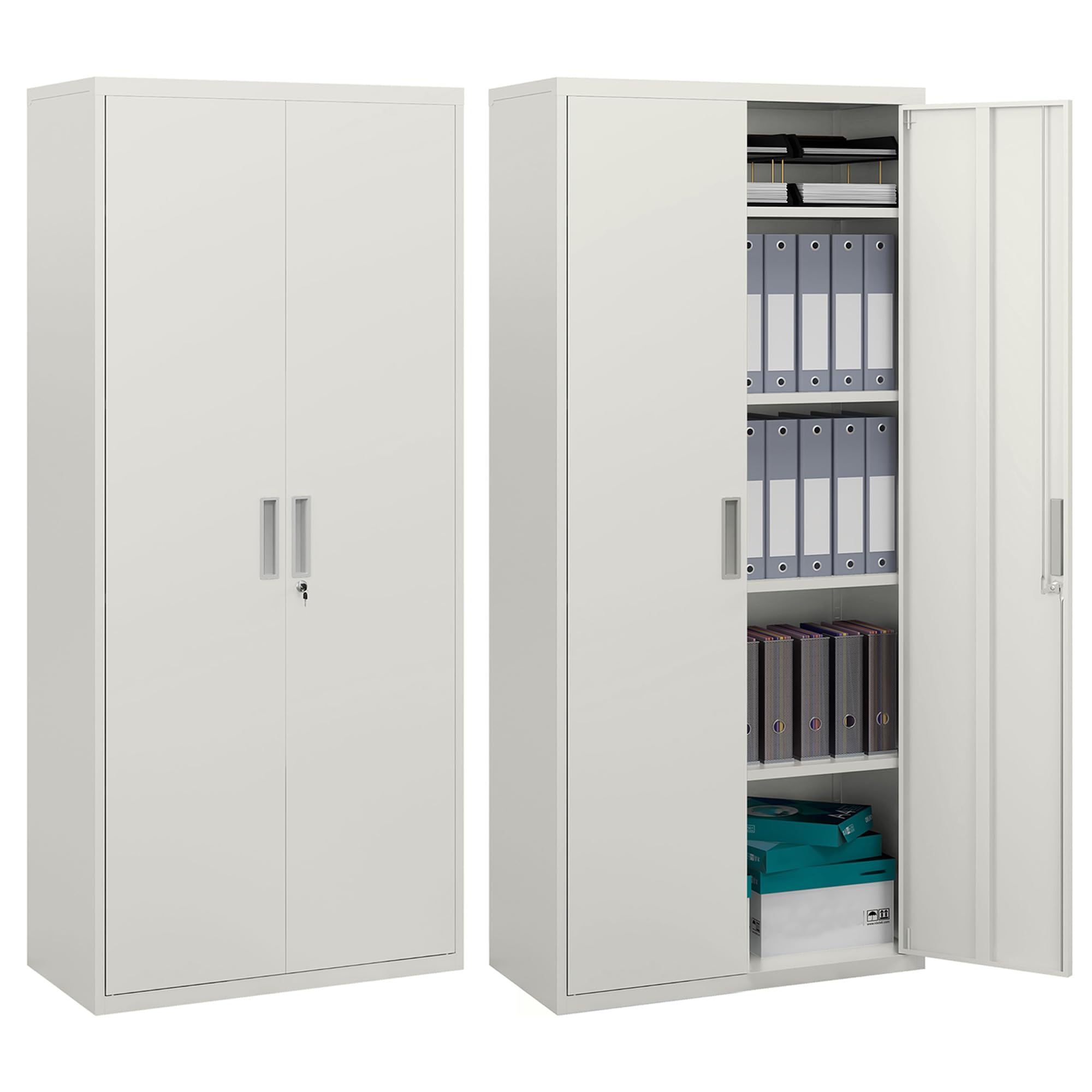 HOMCOM 2 Door White Metal Cabinet - Lockable Storage - Steel Construction