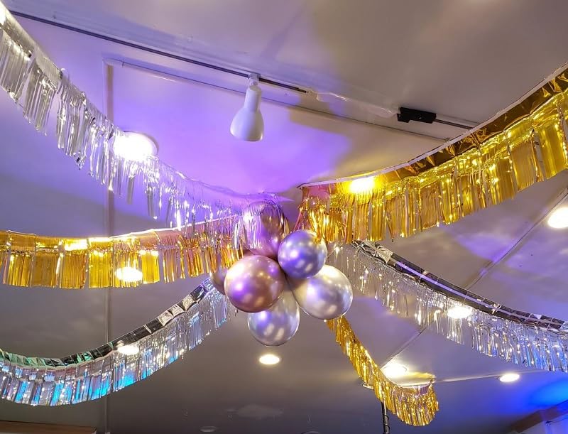 Image of 10 Feet Long Roll Foil Fringe Garland - Pack of 3 | Shiny Metallic Tassle Banner | Ideal for Parade Floats, Bridal Shower, Wedding, Birthday | Wall Hanging Fringe Garland Banner (Silver)