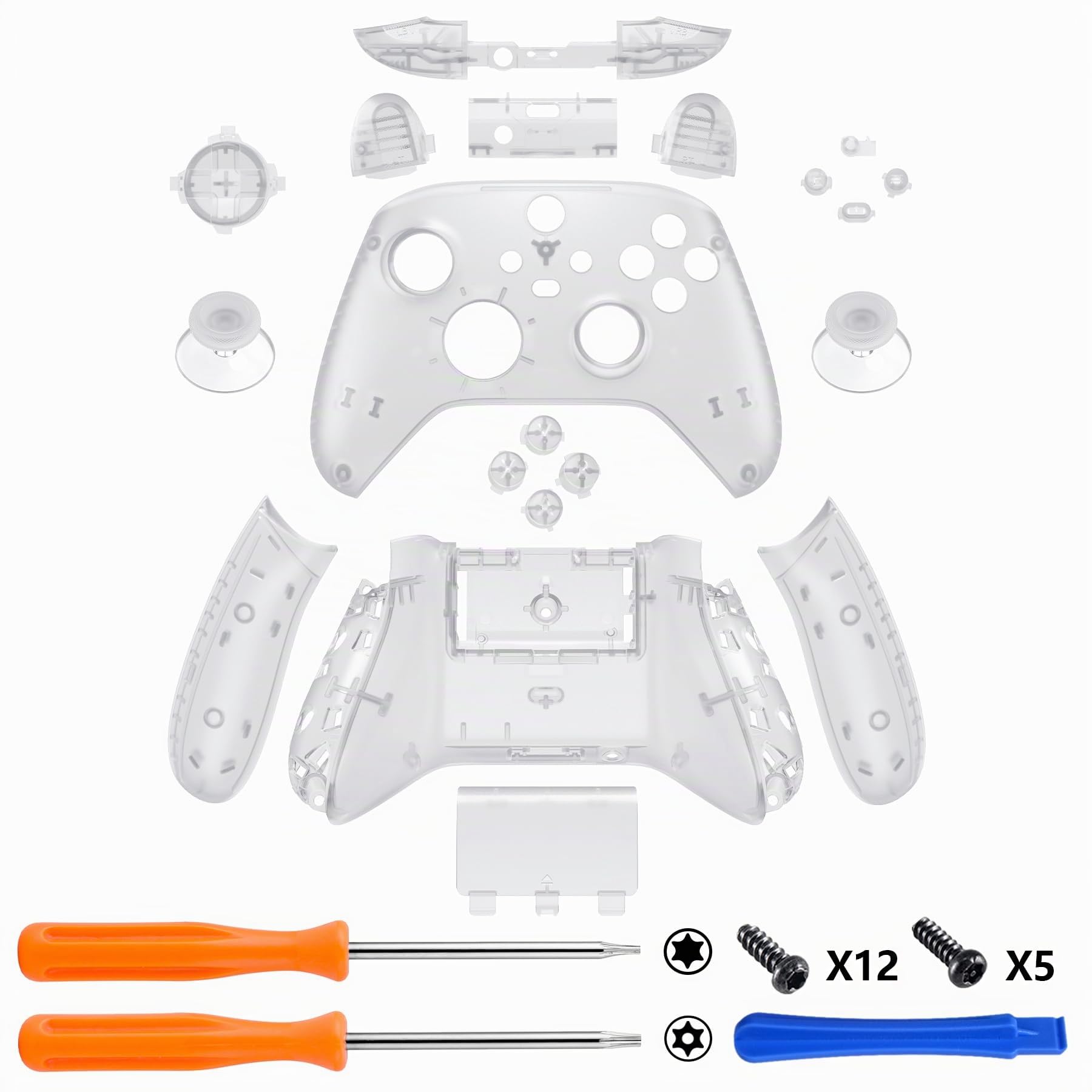eXtremeRate Coque de Remplacement avec Bouton Complet pour Xbox Series X/S, Coque Avant Arrière avec Bouton Customisé pour Xbox Series X/S Manette, Transparent