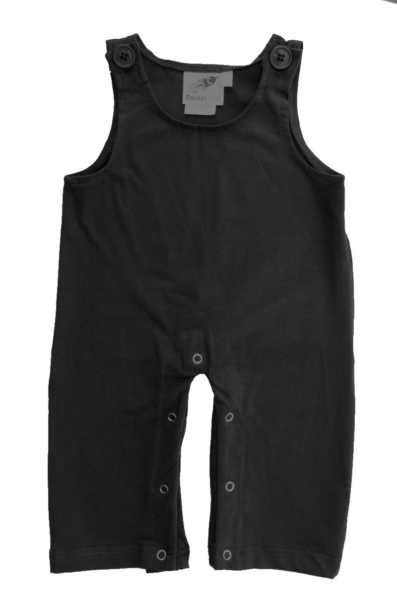 Rocket Bug Baby and Toddler Overalls (6-9 Months, Black (no Ruffle))