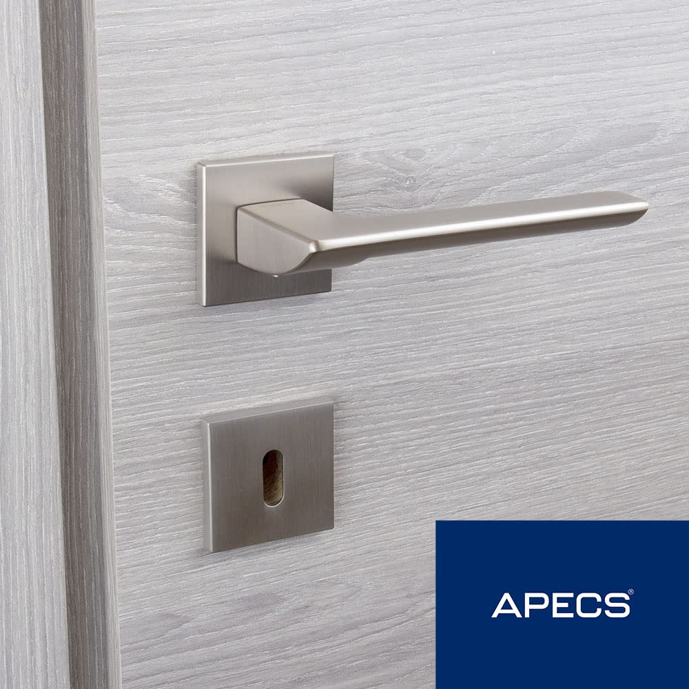 APECS Tirador de puerta interior moderno para puerta de casa y puerta interior con rosetas cuadradas, manija de puerta niсkel mate con material de fijación, herrajes para puerta modelo Electra WC –
