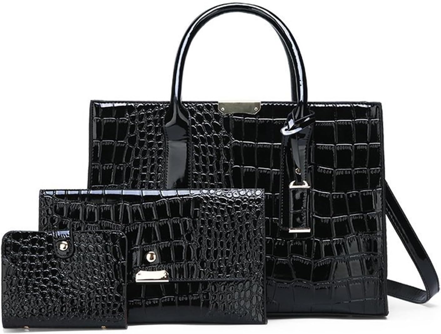 FOUSIUTIM Women’s Tote Bag Shoulder Bag Set – Black Handbag, Messenger Bag and Wallets Set, Perfect Gifts for Mother, Stylish and Versatile