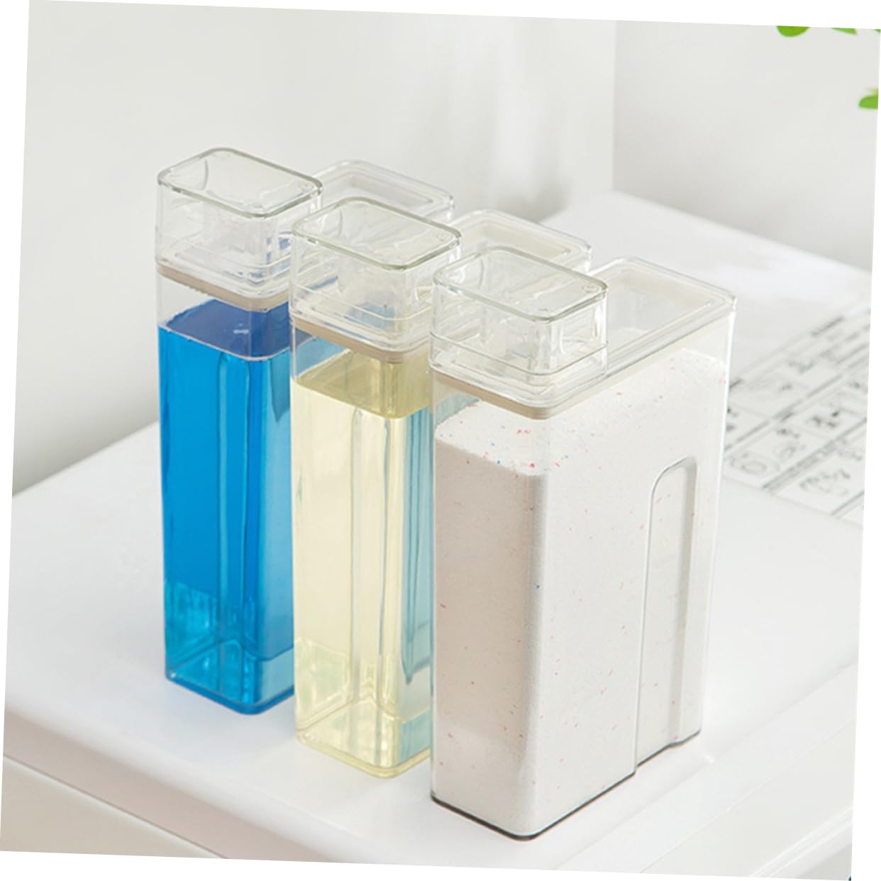 Dispensatore per Detersivo per Bucato 2 Pezzi in Pet Coperchio, Contenitori Trasparenti per Lavanderia, Volume Ridotto e Riutilizzabili