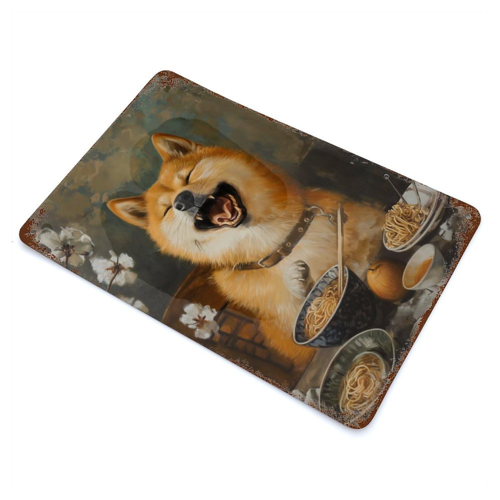 Shiba Inu Ramen Noodles Rustic Tin Plaque 11.8"x7.9", for Shed, Workshop And Garage Wall Decor, Farmhouse Wall Decor