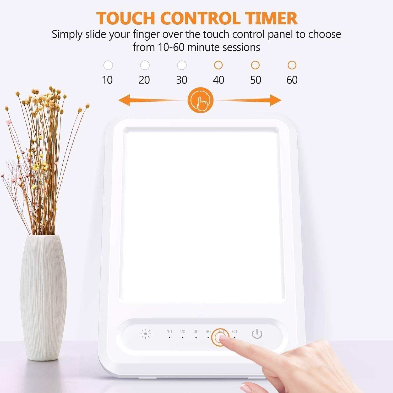 Lámpara de terapia de luz, luz de terapia luminosa LED - UV Free 10000 LUX, función de temporizador, control táctil con 3 niveles de brillo ajustable, soporte ajustable, función de memoria, par