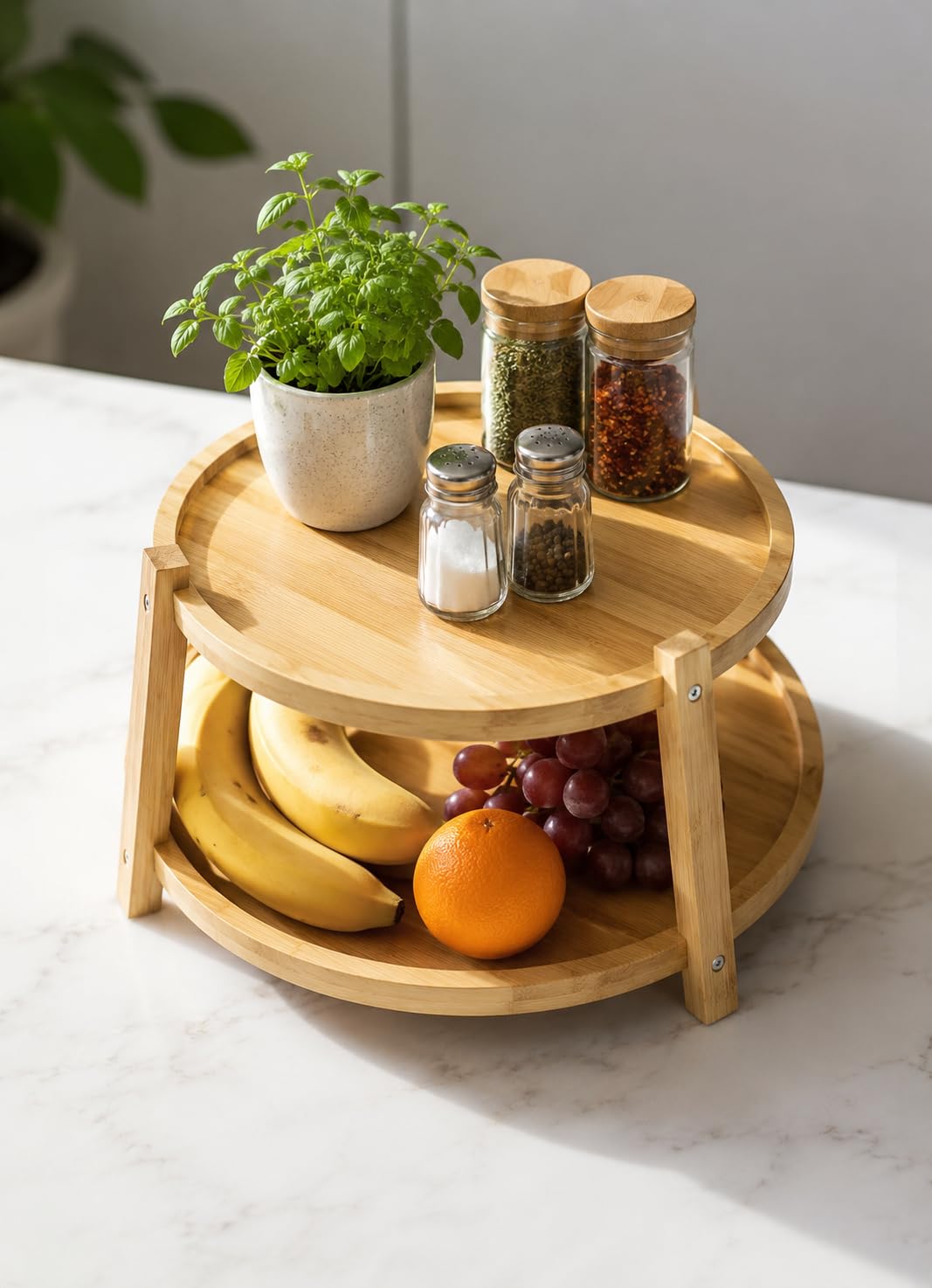 テーブル用品 80s Levi's $2 billion memorial tray Olpad Bamboo 2 Tier Organizer Stand for Kitchen Counter, Bathroom