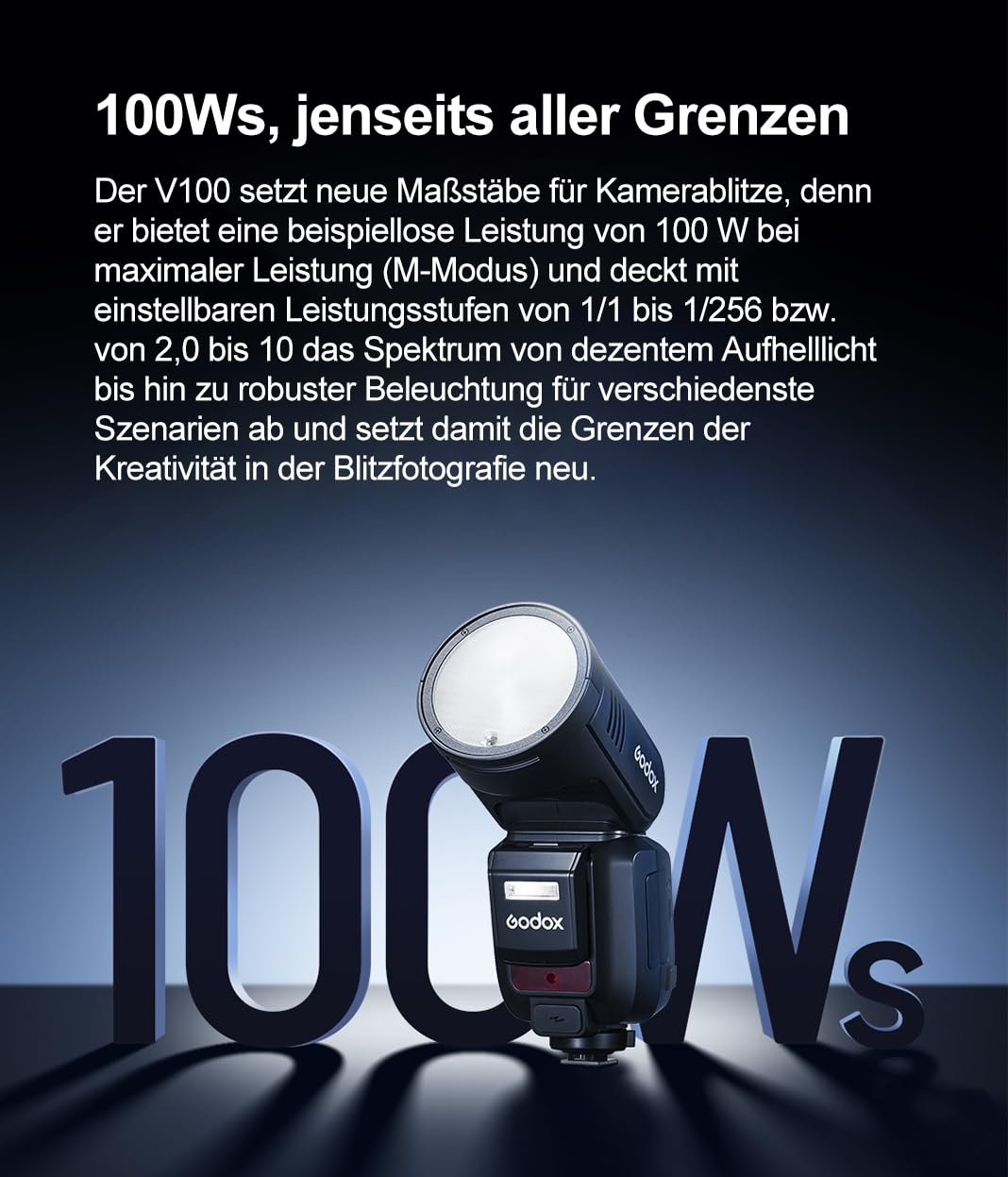 Godox V100-S V100S TTL Kamerablitz für Sony, Godox V1PRO-S Aufgerüstet,100Ws Rundkopf Blitzgerät mit OLED Screen und SU-1, 2,4G HSS 1/8000s Li-Ion 7.2V/2980mAh, V100 S Blitz für Sony Kameras
