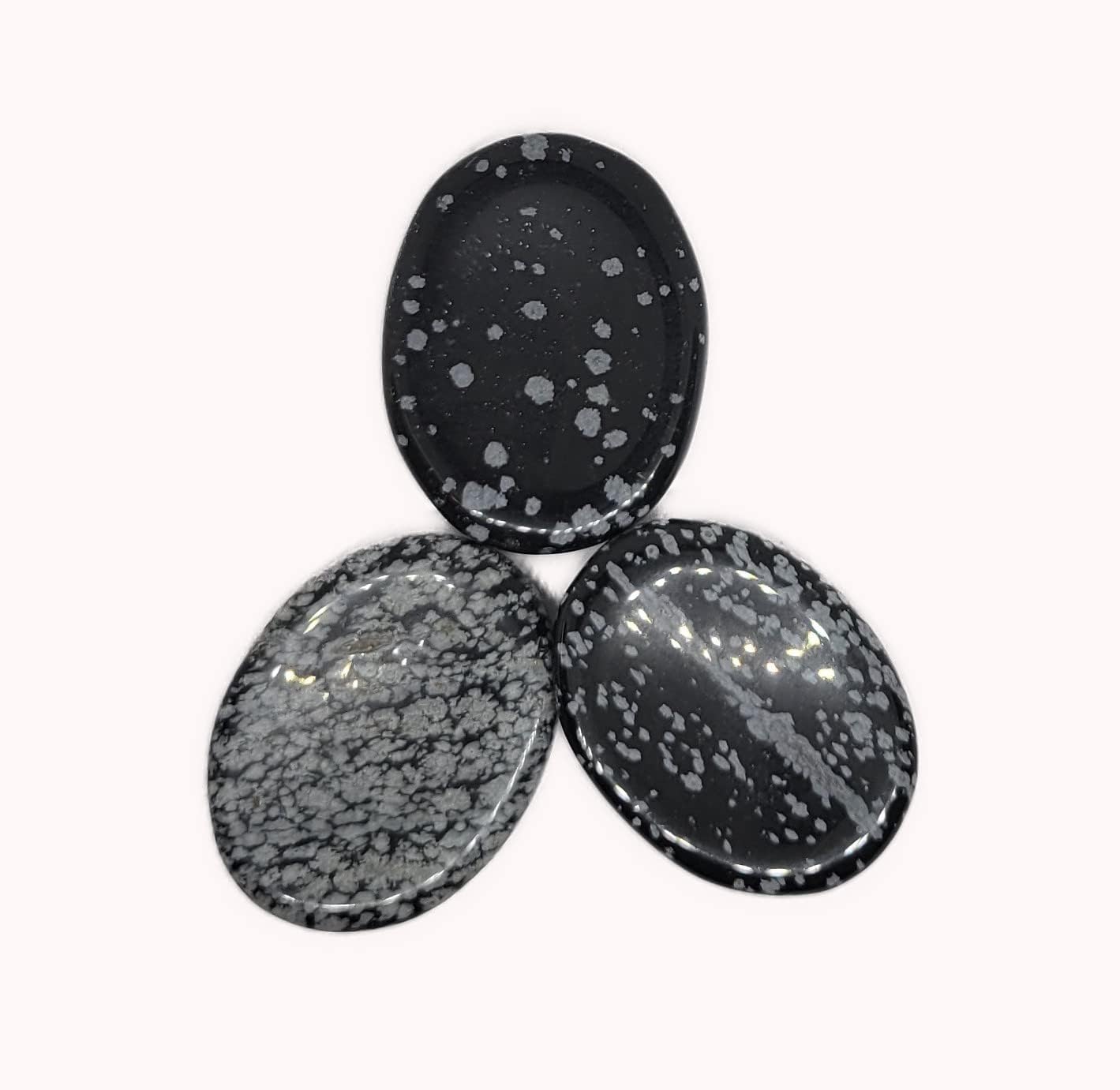 Pachamama Essentials Snowflake Obsidian Worry Stone Oval Pocket Palm Stone Tumbled Polished Thumb Stones for Anxiety Stress Relief Meditation Crystal Therapy (Snowflake)