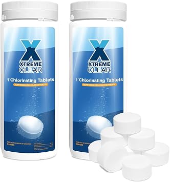 XtremeClear Value Pack 2 Pack 1" Chlorine Tabs, Long-Lasting Stabilized, Swimming Pool, Hot Tubs & Spa, Small Pool Sanitizer - Slow Dissolving Tablet, 3Lbs 1.5Lbs Each Bottle