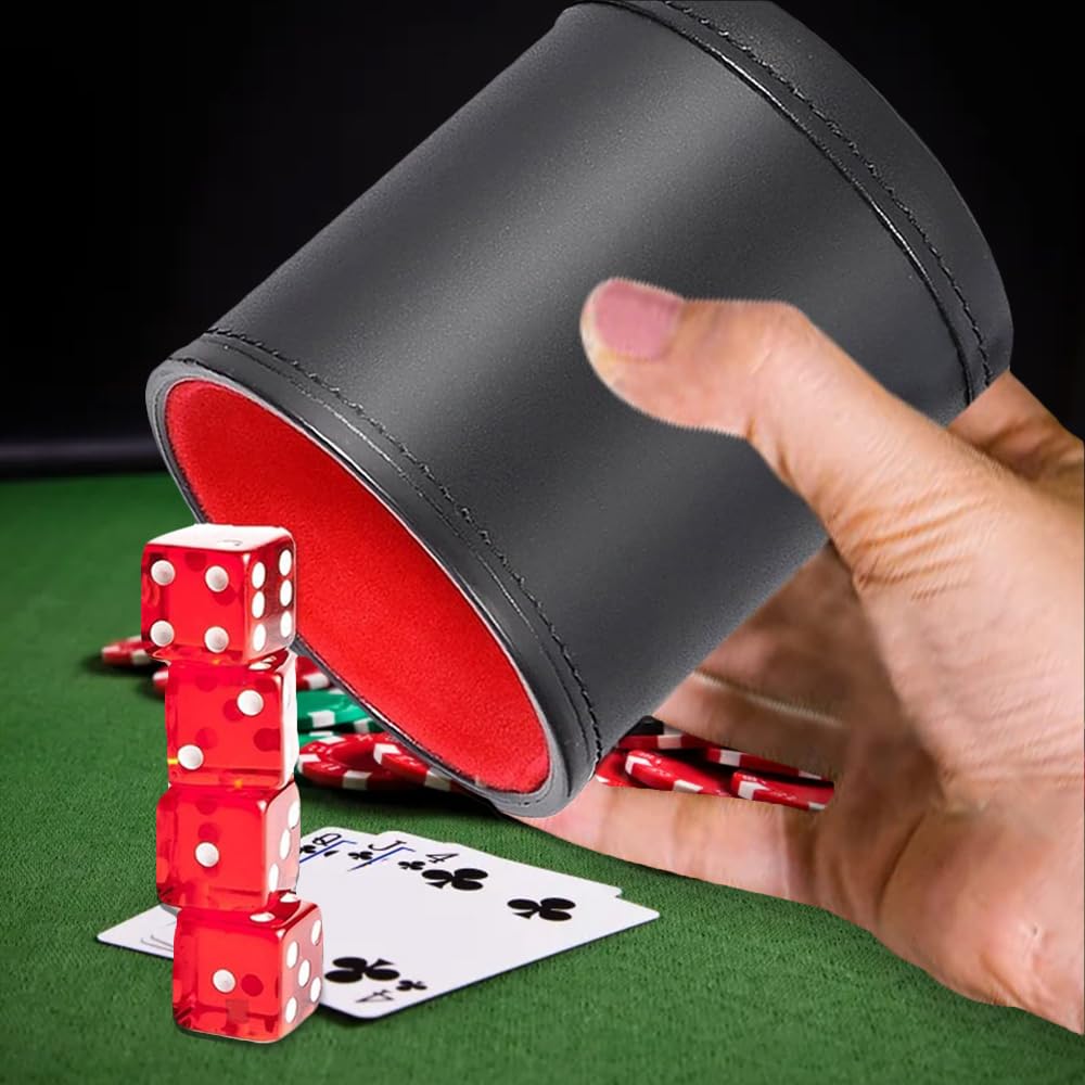 Cubilete Dados, Cubiletes Dado de Cuero, Taza Dados Profesional Tranquilo con 1 Bandeja Dados Plegable 5 Dados para Juegos de Dados, Cubiletes Dados Portátil para Fiesta Bar Viaje Cámping