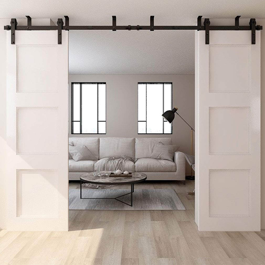 WOLFBIRD 6.6FT/200CM Kit ferramenta per porta scorrevole a soffitto, con staffa a L, sistema di porte robusto e silenzioso, a forma di J nera
