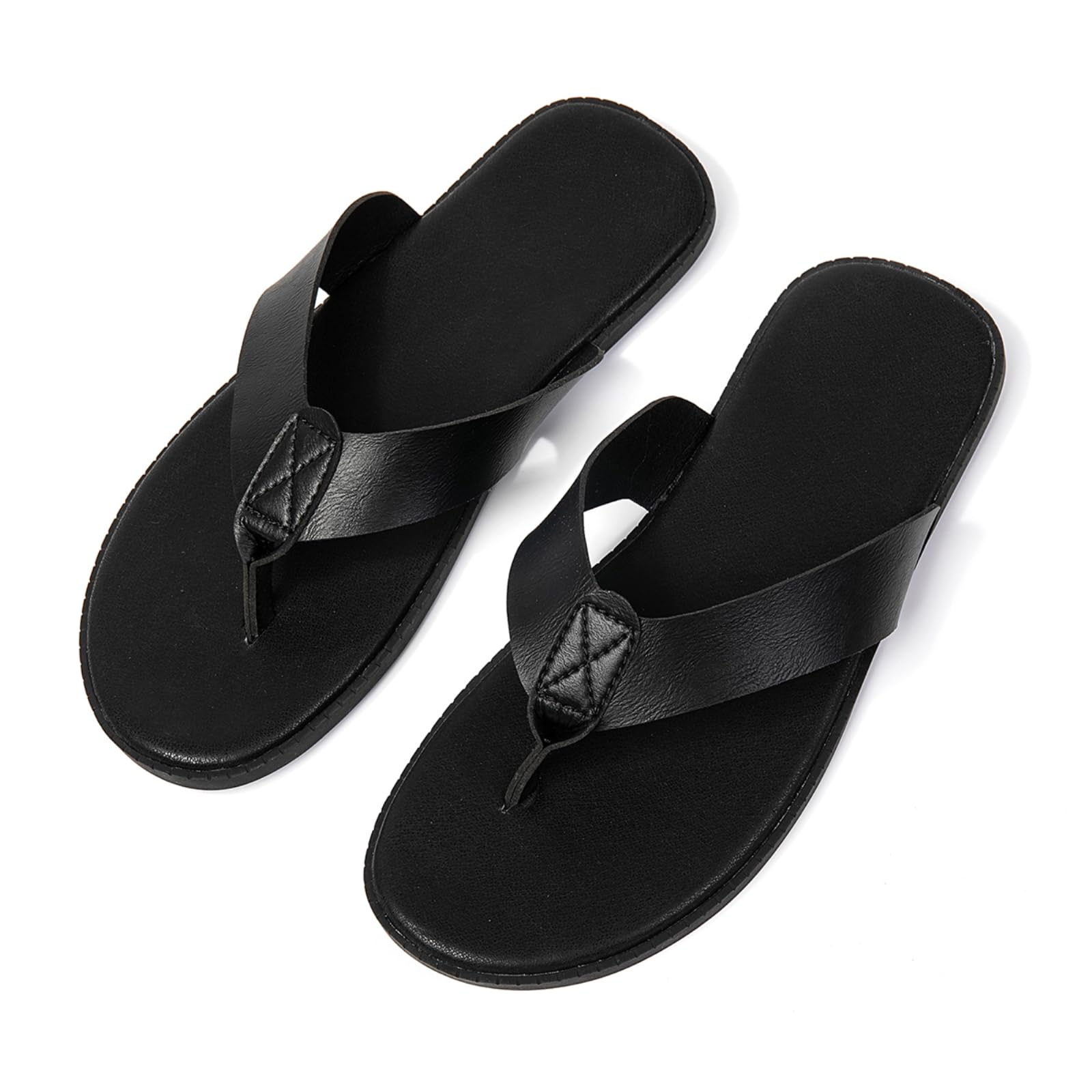 Chanclas Sandalias De Los Hombres Liso Plano Cojín Plantilla Borde Cosido Antideslizante Sola Playa Hogar Diario Verano Al Aire Libre-Dark Brown-40