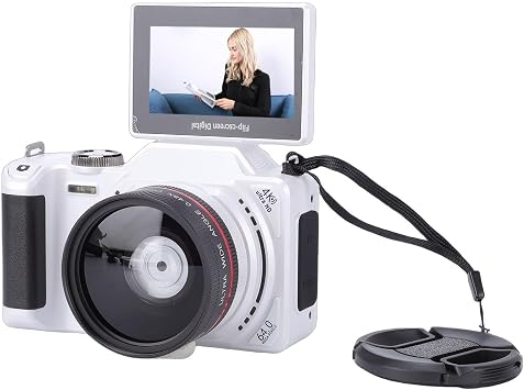 EBTOOLS 4K Digital Camera, 64Mp, 3 Inch Flip Screen, 180 Rotation, 18X Digital Zoom, Autofocus, Video Recording, 95 Wide Angle, 1200mah, Selfie Camera, for Photography, Travel White