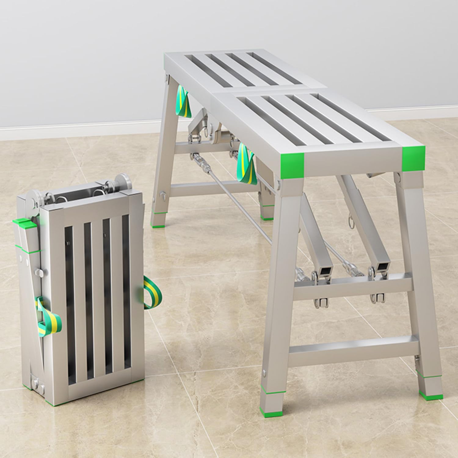 Qiang Plataforma De Trabajo Aluminio Andamios Plegable Escalera Telescópica Banco De Paneles De Yeso Ajustable con Pies Antideslizantes Y Bloqueo De Seguridad,Carga De 300Kg,200x30cm