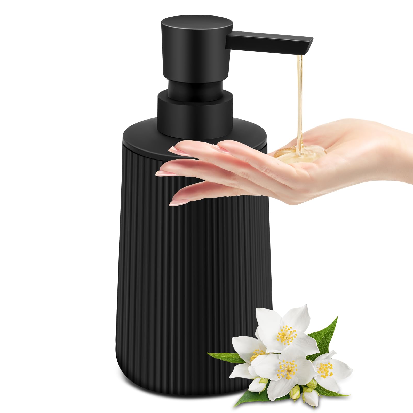 Xaosin Dispensador de jabón de plástico negro, dispensador de jabón de 250 ml, dispensador de jabón vintage duradero para baño, cocina, encimera, jabón de manos, champú, gel de ducha, color negro mate