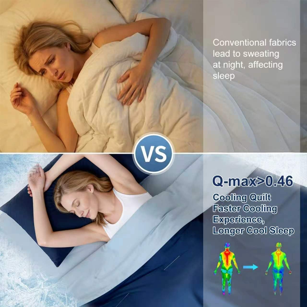 Bcareself Double-Sided Cooling Comforter for Hot Sleepers All-Season Breathable Lightweight Cooling Blanket, Night Sweats Relief, Cool to the Touch Silky Soft Fabric Bedding Gift, Dark Blue Queen Size