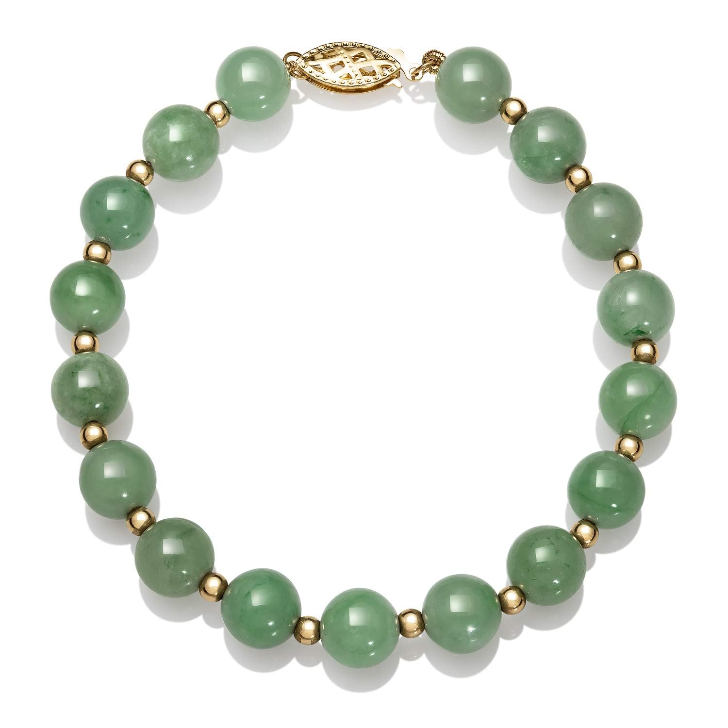 Belacqua Natural Green Jade Bead Bracelet in 14K Yellow Gold