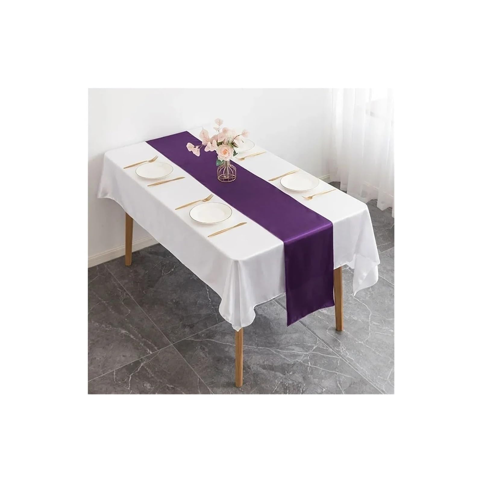 Table Runner 6PCS Table Runner Satin Shiny Colour Wedding Decoration Hotel Birthday Party Show Banquet(Purple)