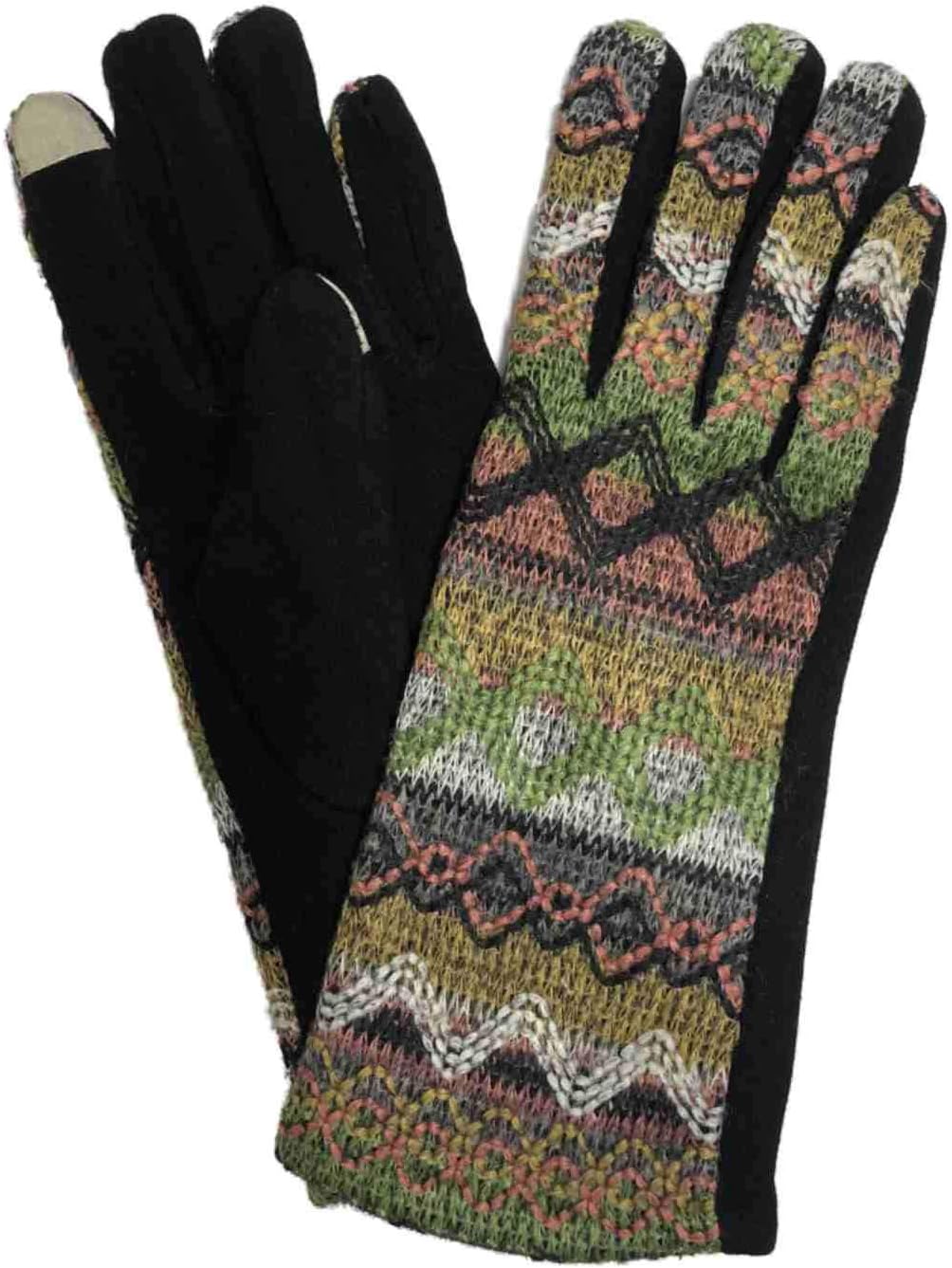 Jeanne Simmons Womens Colorful Green Zigzag Stretch Fit Texting & Tech Touchscreen Gloves