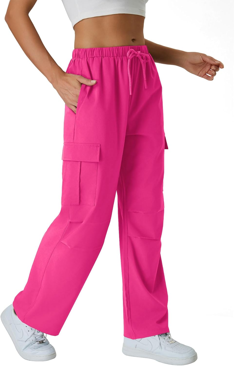 keriffe Women's Cargo Pants Quick Dry Lightweight Water-Resistant Hiking Pants Elastic High Waisted Drawstring 4 Pockets