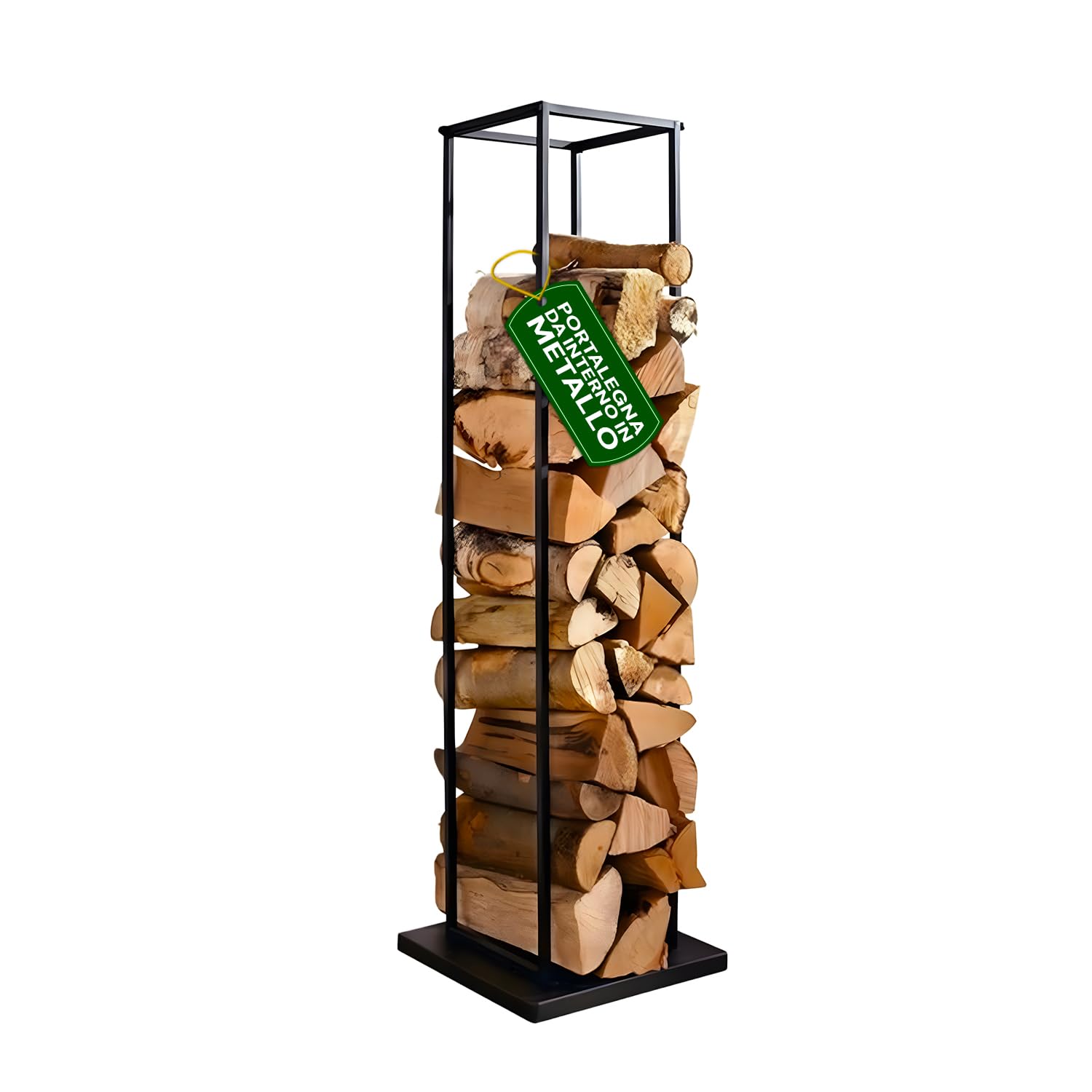 Avilia – Portalegna da Interno in Metallo 33×33×115 cm per Camino e Stufa, Design Verticale Salvaspazio, Facile da Montare e Ultra-Resistente, Ideale per Riporre Legna da Ardere