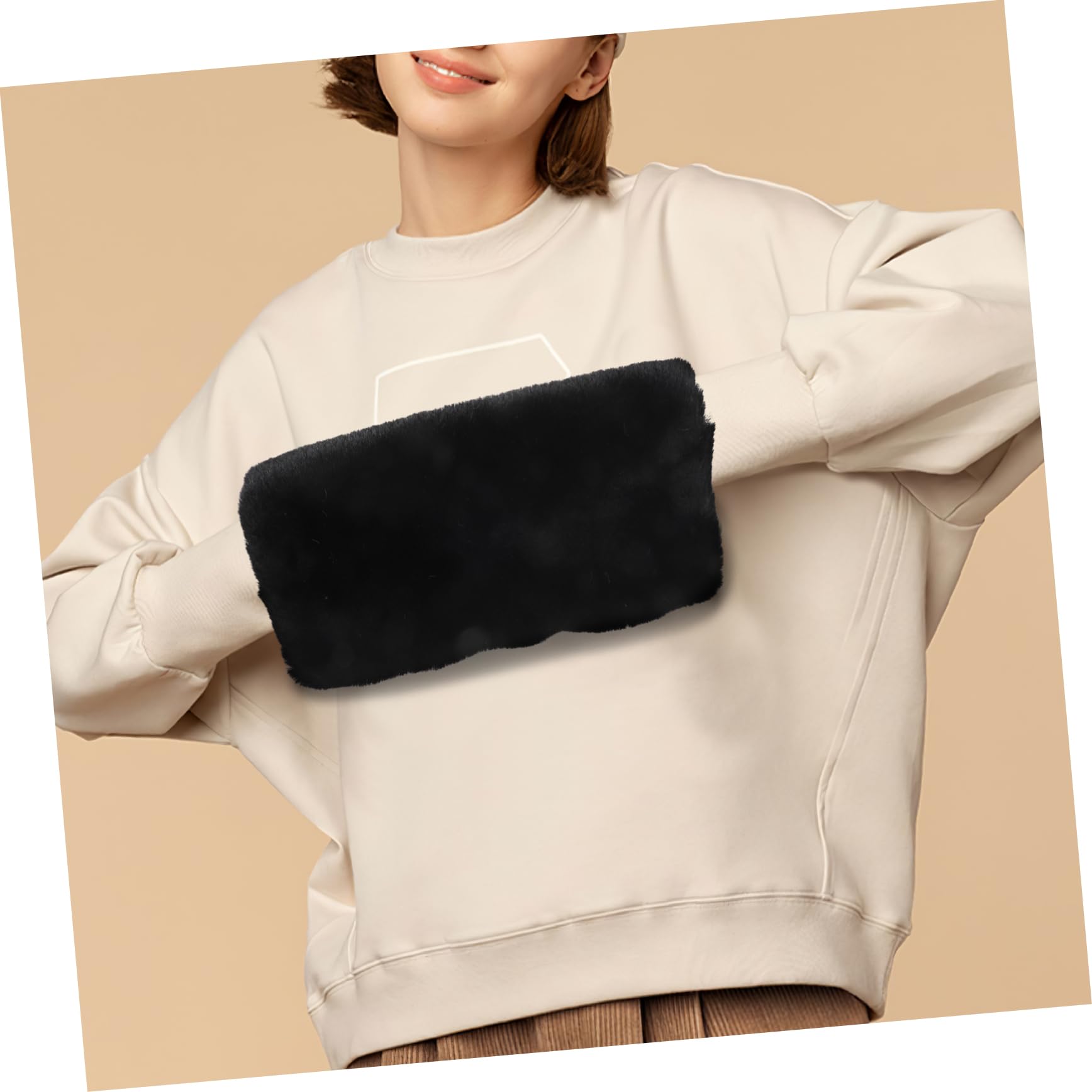 ibasenice Manguito Más Cálido Guantes Felpa Cálida De Invierno Conejo para Pelo Negro Calienta Chicas Conduciendo Bolsa De Punto Térmico Forrado Las Manos Felpa Corta Black