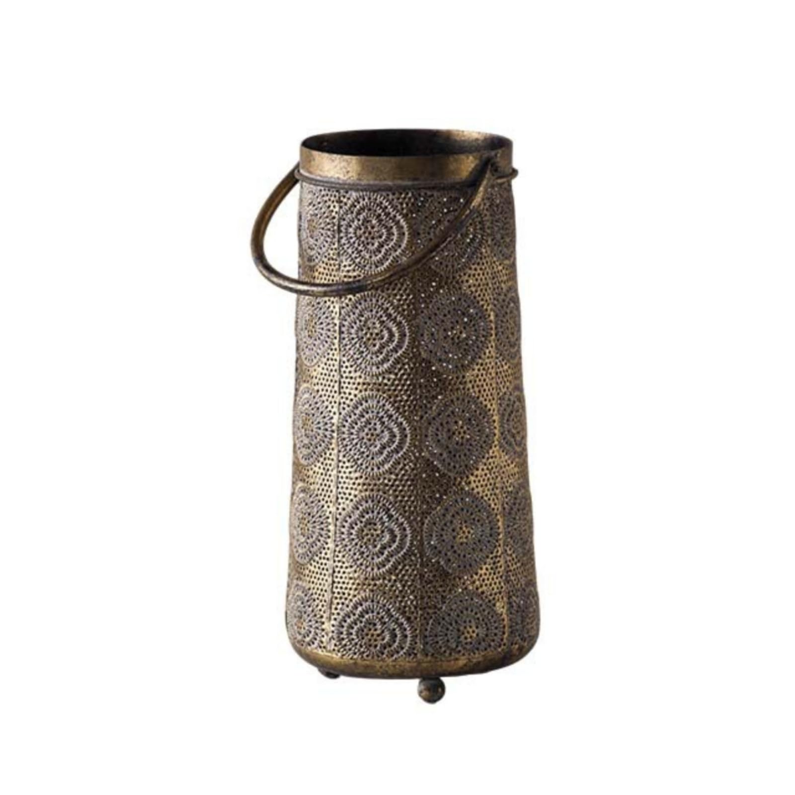 Portavelas Decorativo Linterna Metálica Farol Cilíndrico Portavelas de Hierro con Patrón Troquelado Base Estrecha con Patas Adecuado para Sala
