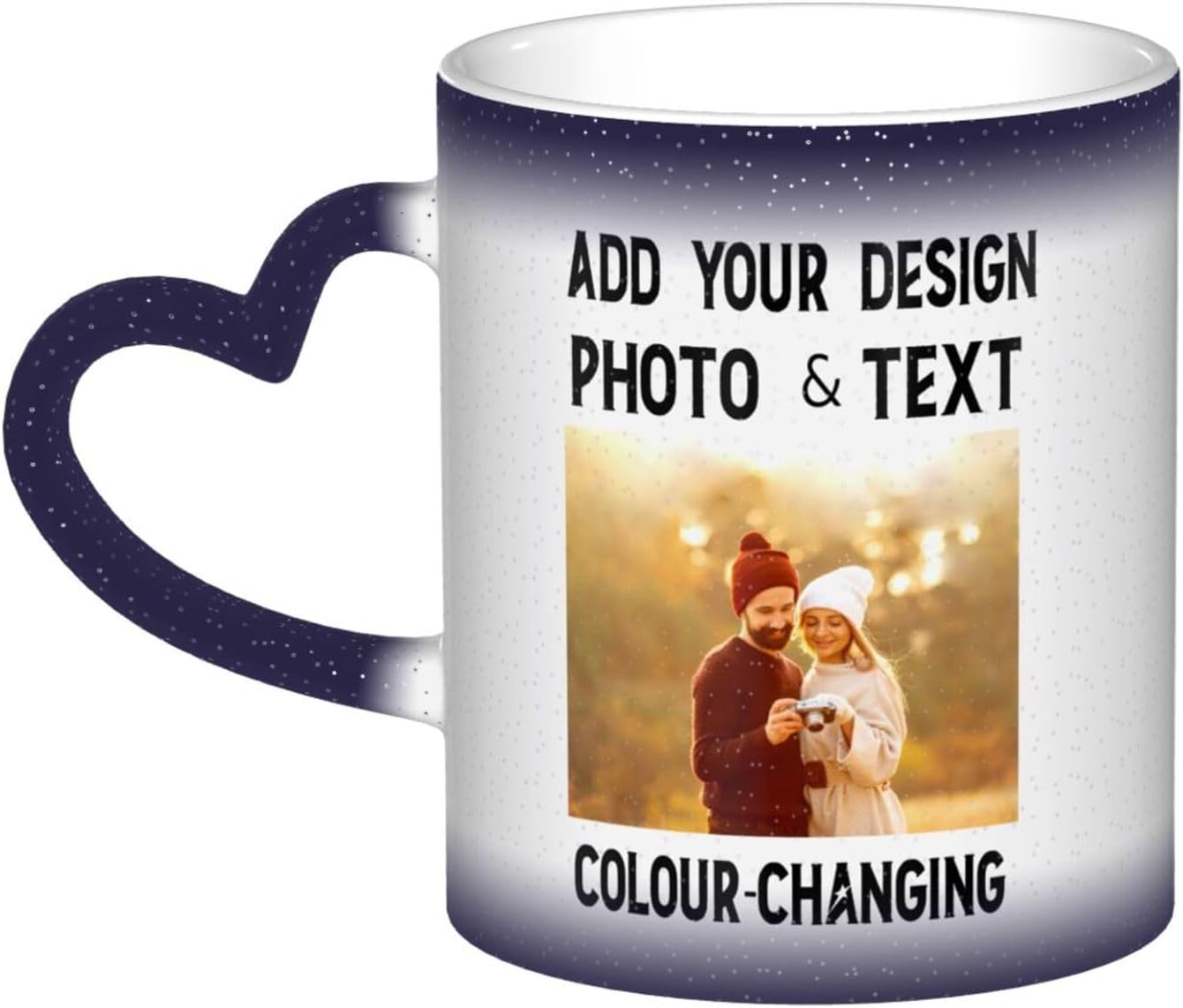 Personalised Mug with Photo Color Changing Mugs Printed Picture Name Text Logo Custom Milk Coffee Mug 11OZ Double Side Funny Gradient Tea Cup with Heart Shaped Handle Gifts for Women Men, Blue