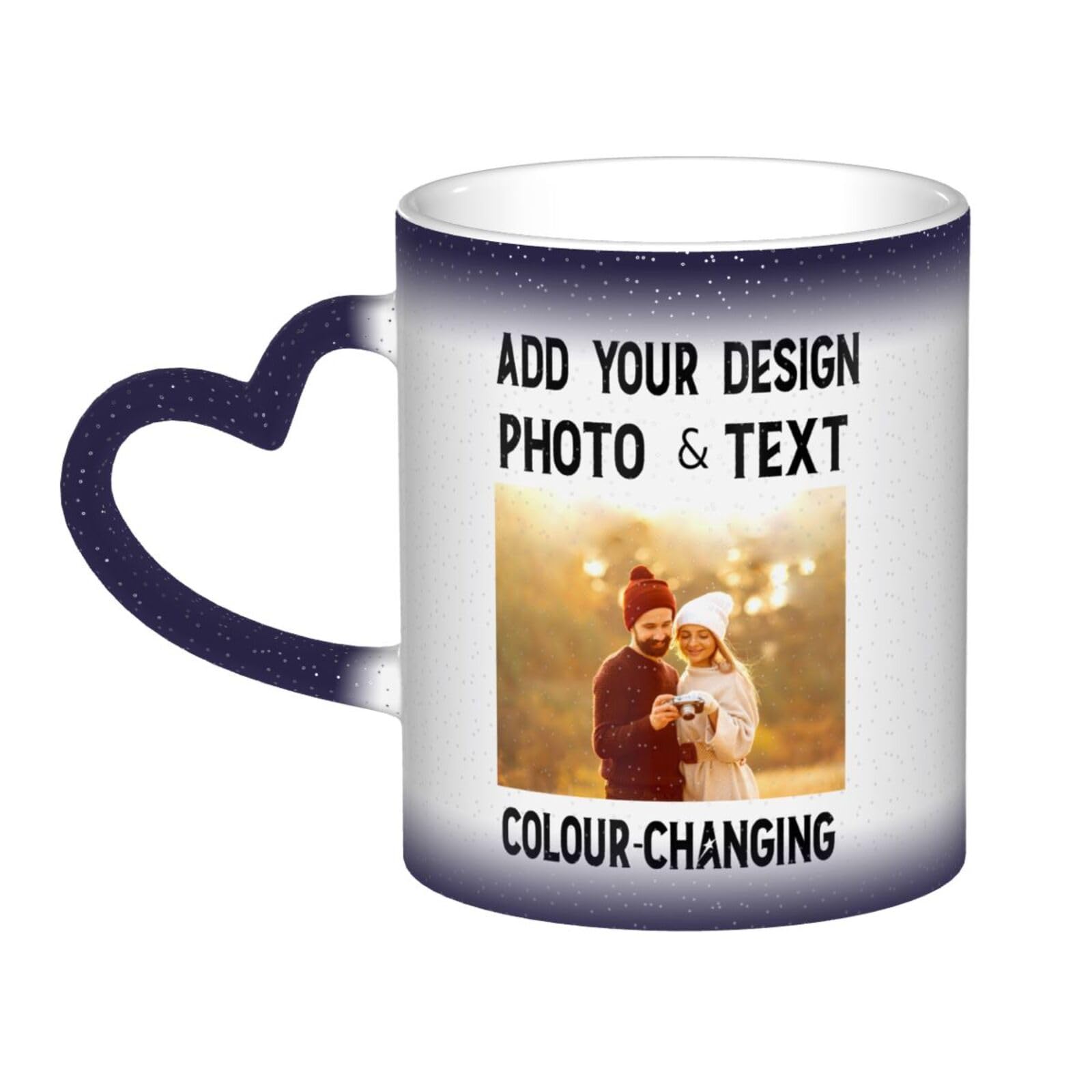 Personalised Mug with Photo Color Changing Mugs Printed Picture Name Text Logo Custom Milk Coffee Mug 11OZ Double Side Funny Gradient Tea Cup with Heart Shaped Handle Gifts for Women Men, Blue