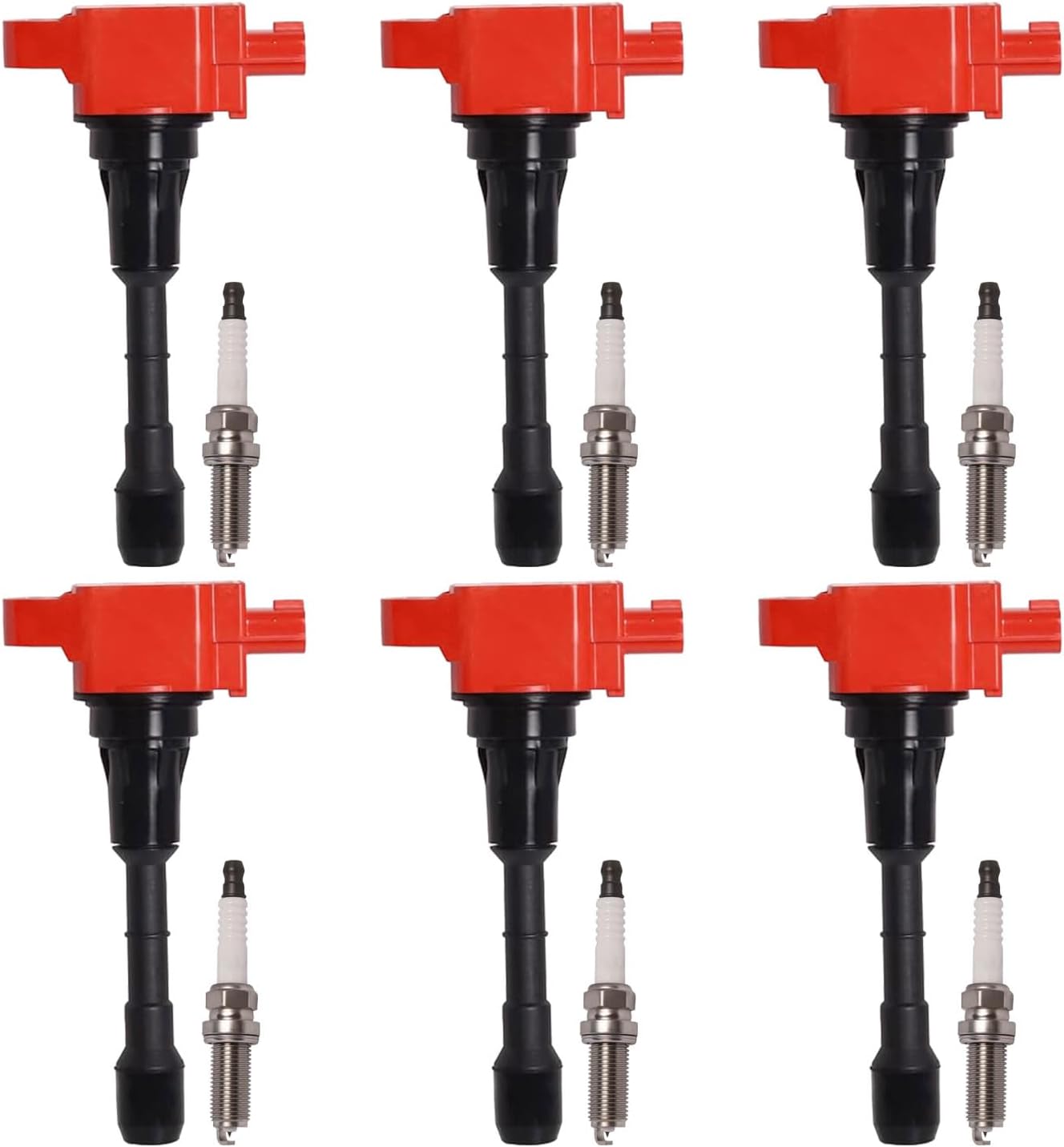 ENA Set of 6 Red Ignition Coil Pack and 6 Iridium Spark